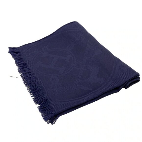 Auth HERMES - Navy Cashmere Silk Scarf - Picture 1 of 4